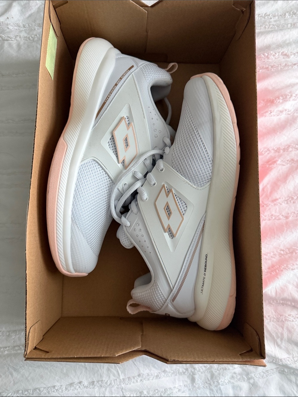 Women's White Athletic Sneakers with Rose-Tone Accents - Picture 4 of 5